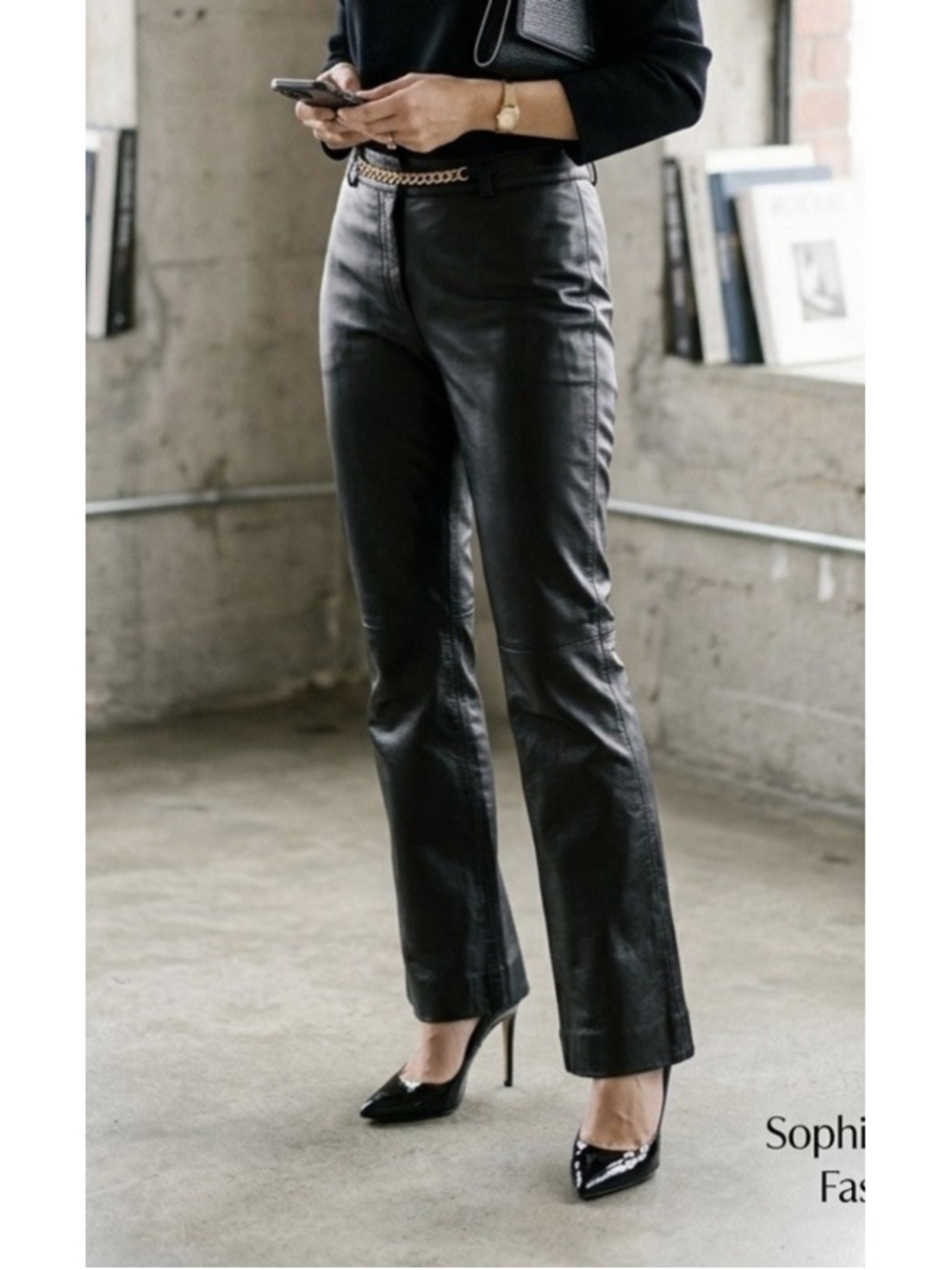 Hugo Buscati Vintage Black Leather Straight Leg Pants Sz 4 City Modern Mob Wife